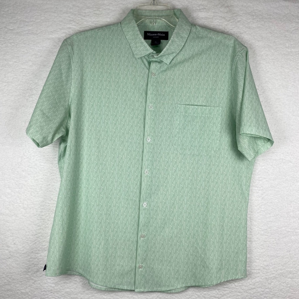Mizzen+Main Leeward Trim Fit Short Sleeve Shirt Mint Green Geometric XL 1WS-1618
